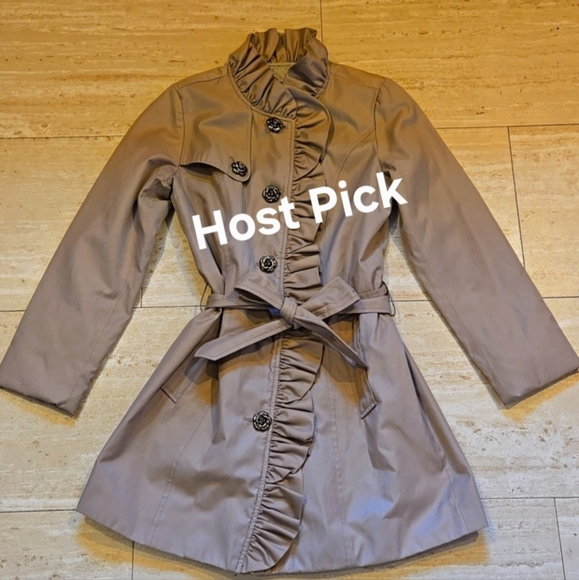 Betsey Johnson Jackets & Blazers - Betsey Johnson Unique Tan/Taupe Ruffle Accent Trench Coat